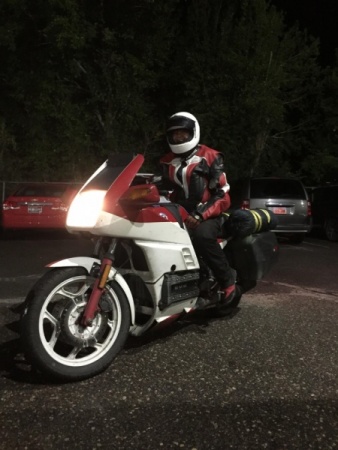 White and Red K100RS at Night
