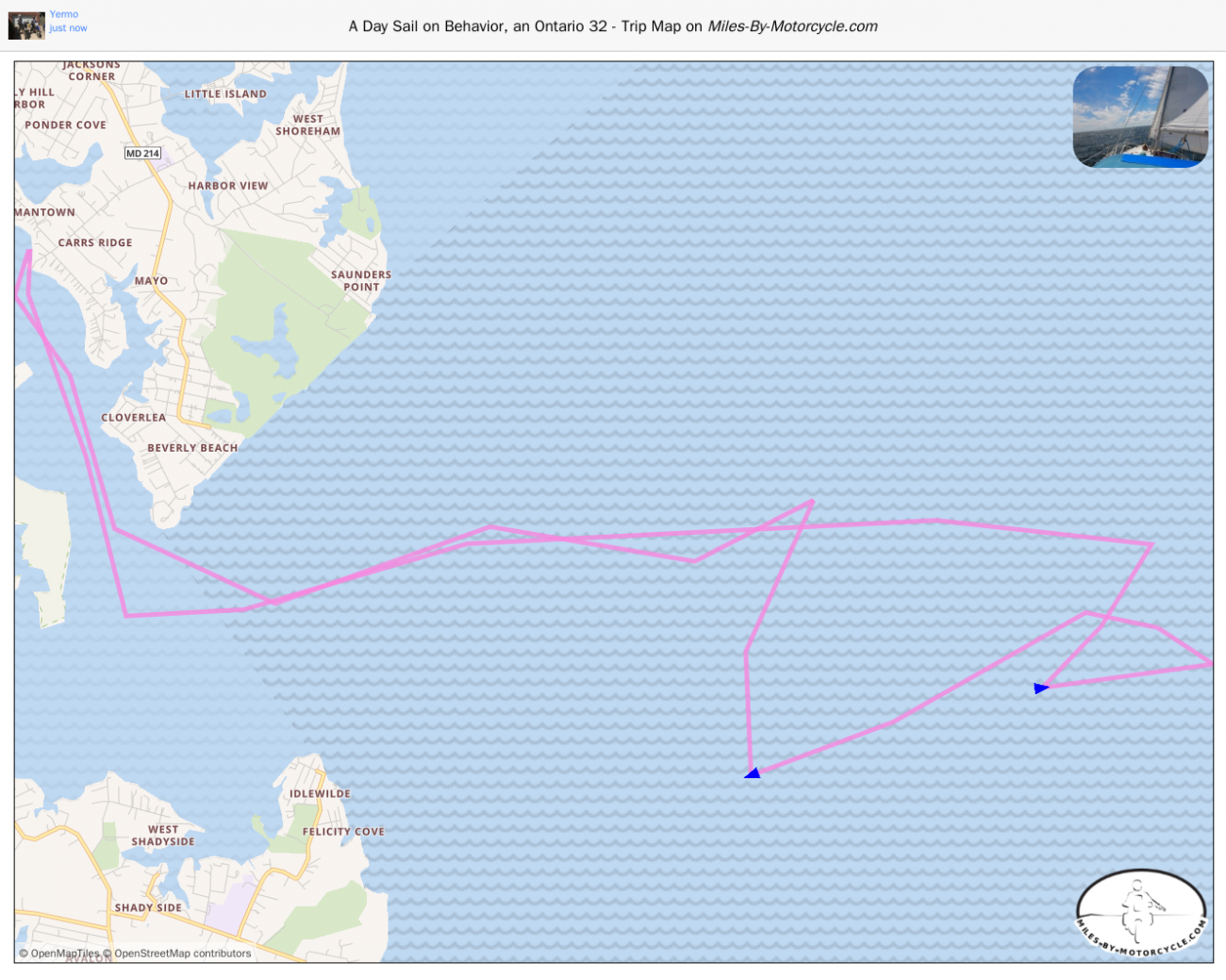 A Day Sail on Behavior, an Ontario 32 - Trip Map