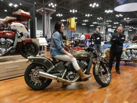 Karlee Cobb on the Indian Scout she built.